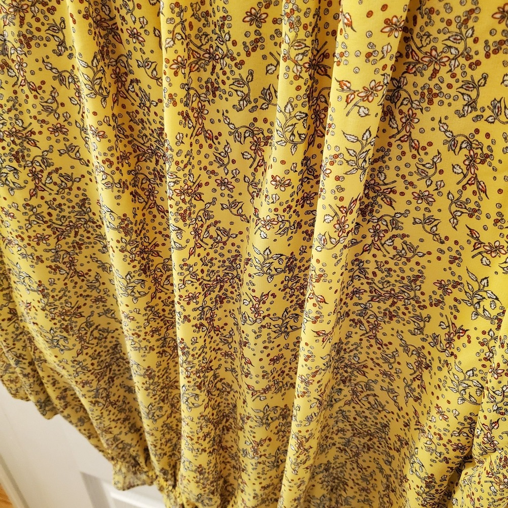 Max Studio sz L Gold Mustard Yellow Floral Peasant‎ Boho Top Garden Cottagecore - Picture 9 of 16